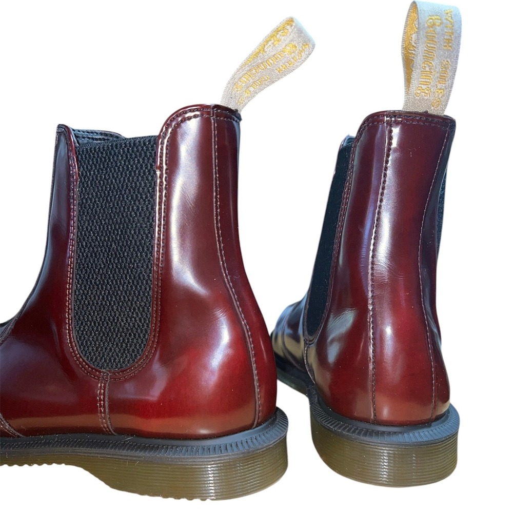Dr. Martens Vegan Flora Chelsea Boots Womens 6 Cherry Red Glossy Pull On Boots - Picture 6 of 11